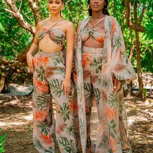 Orange and Tan Wide Leg Pants & Jumpsuits with Tropical Flair